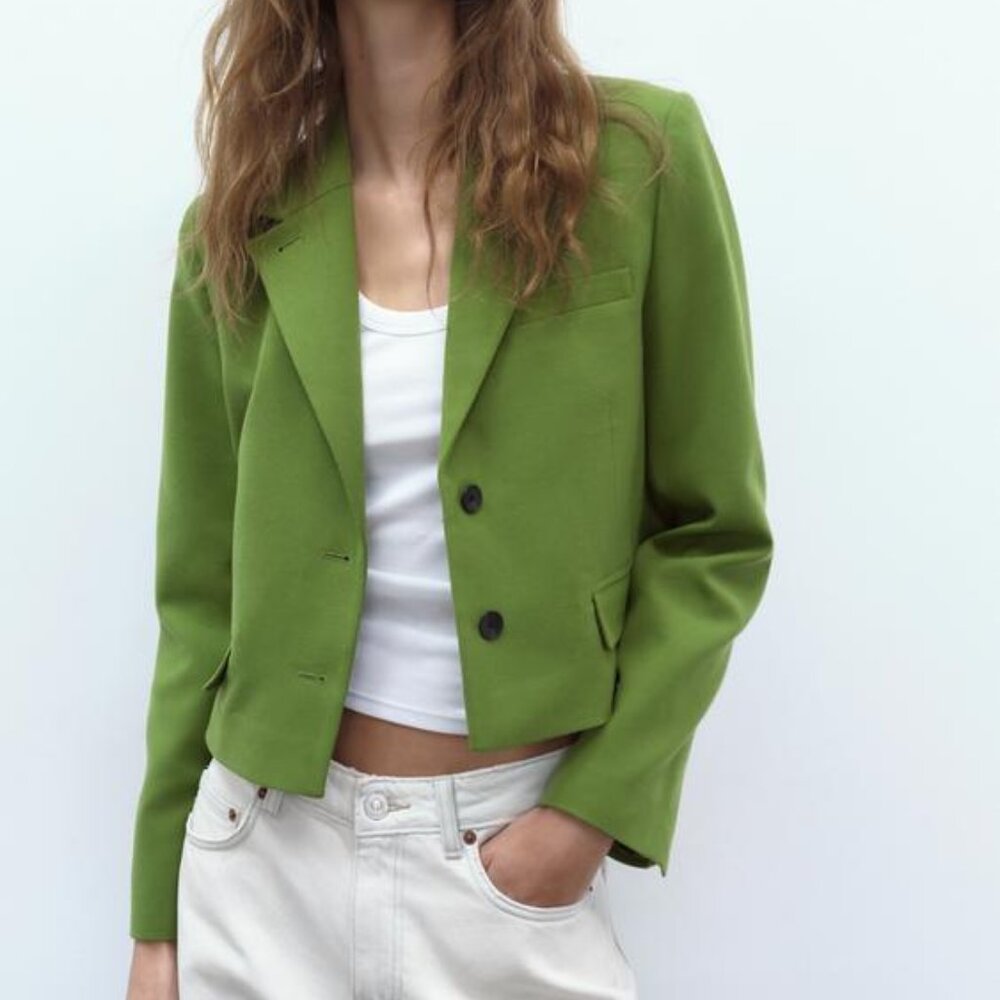 NWT Lawn Green Blazer FELT TEXTURE MULTI-POCKET BLAZER SZ XS Bundle Discount - Picture 1 of 12